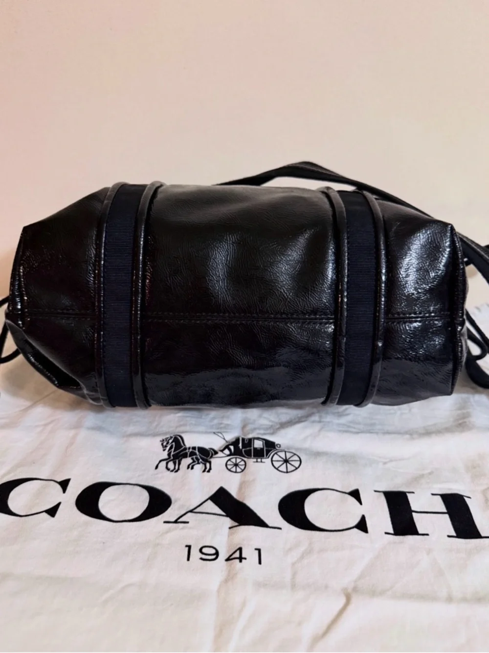 Coach Poppy Black Liquid Gloss Shoulder Bag w/ Glitter Tag & Dust Bag